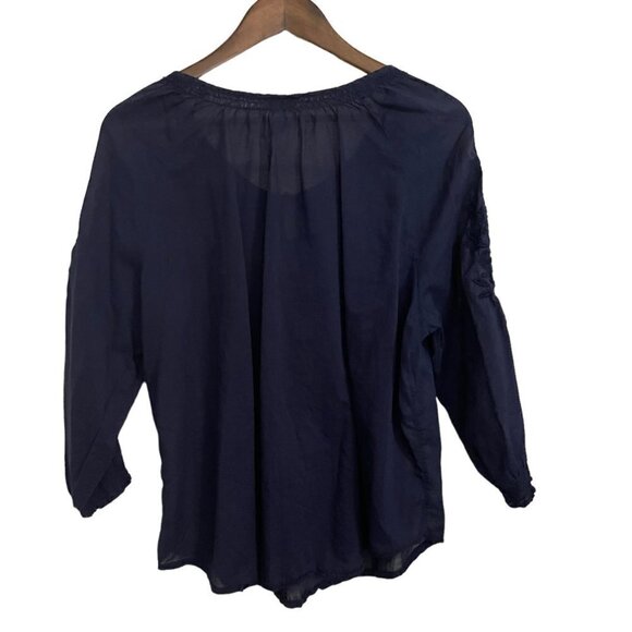 Torrid Womens Navy Blue Floral Embroidered Bohemian Sheer 3/4 Sleeve Blouse 1X - Picture 7 of 7